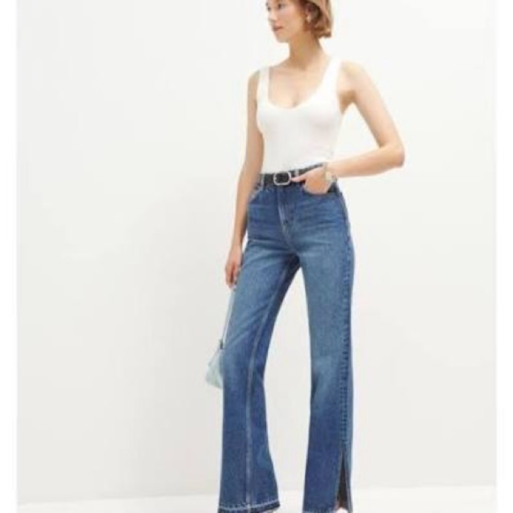 High-Rise Wide Leg Split-Hem Jeans - Blue